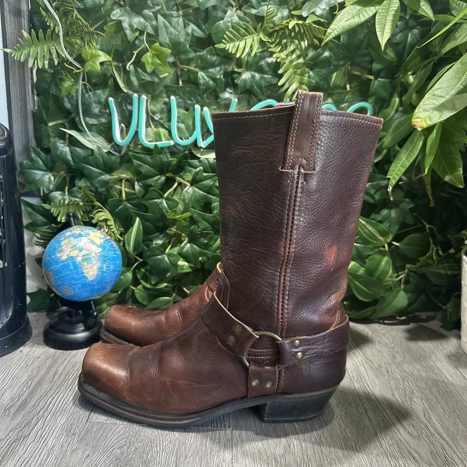Arnés de etiqueta negra vintage Frye botas MC 11 M para hombre botas de montar tirar marrón Foto 4 de 4