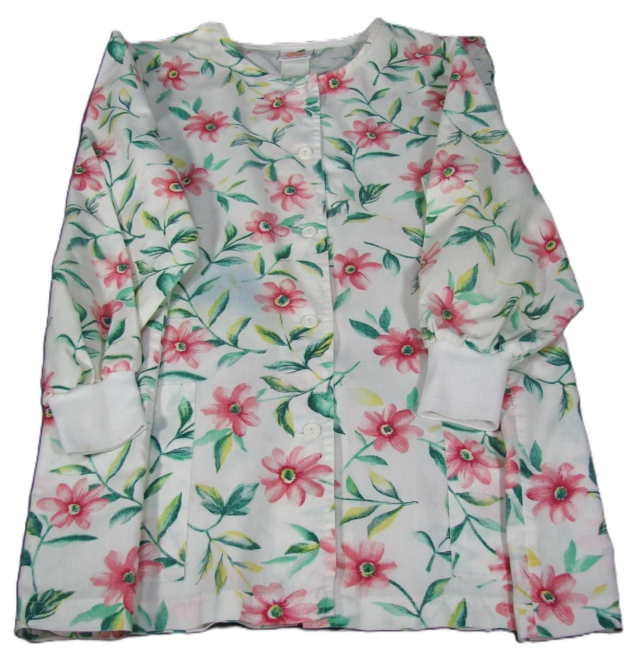 Conjunto de 2 bolsillos y chaqueta con estampado de cuello en V de algodón uniformes de melocotones XL flores de EE. UU. Foto 3 de 4