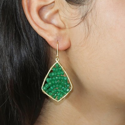Emeralds 18k gold precious gemstone diamond shape Earrings jewelry Gift