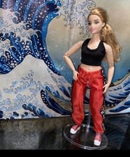 Doll Clothes 2pc Black Tank  Red Pants Outfit Fits Curvy Barbie