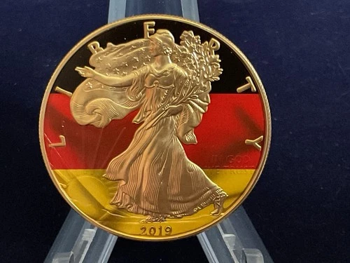 2019 1oz Silver Liberty Eagle.  “German Flag - Gilded”.  COA in Box.