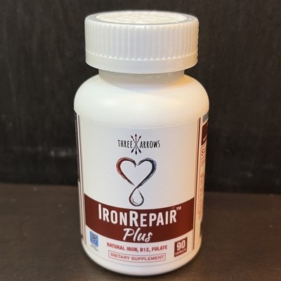 Exp:9/2027Three Arrows Iron Repair Plus Natural Iron Supplement 90 Gelatin Caps.