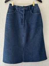 Vintage 70s Denim Midi Skirt High Rise A-Line Front Slit Classic Blue Jean Sz 10