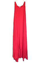 Simply Chic Pockets Column Slinky Flowy Resortwear Red Maxi Tank Dress Womens M