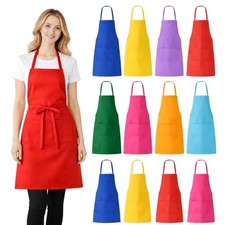 12 Pack Aprons Bulk with Pockets, Unisex Apron with Extra Long Ties Mixed Color