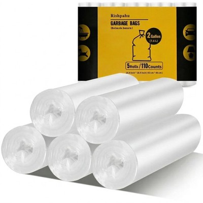 110Counts Small Trash Bags 2 Gallon, Flexible & Durable Small Garbage Bags, U...