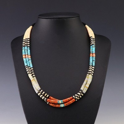 NATIVE AMERICAN KEWA SANTO DOMINGO HEISHI NECKLACE BY MARY & GERARD CALABAZA  