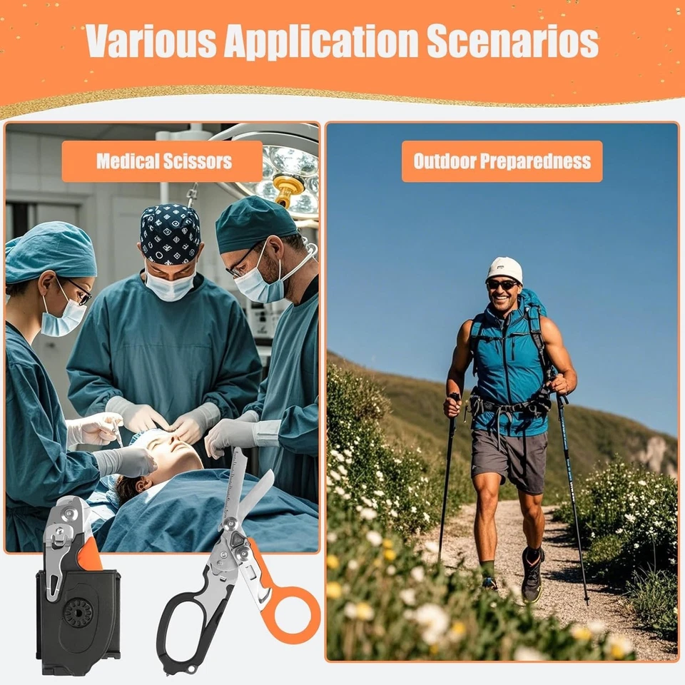 Tijeras plegables de bolsillo para trauma de emergencia camping al aire libre rescate médico Foto 4 de 4