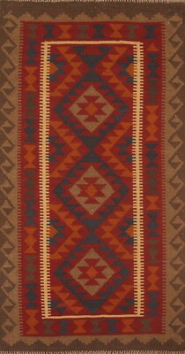 Tribal Geometric Reversible Kilim Kelim Area Rug 3'x6' Wool Hand-Woven Carpet