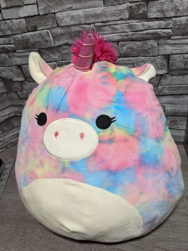 Squishmallows 16" Esmeralda Tie Dye Rainbow Spring Unicorn Pony Horse Pillow - Picture 7 of 8