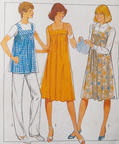 1981 vtg Style pattern 3352 maternity pinafore dress & trousers 10-16 partly cut - Picture 3 of 7