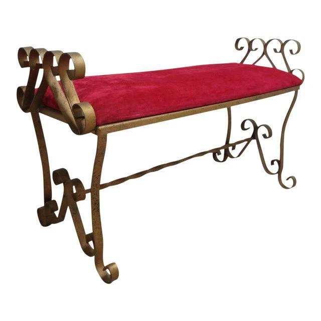 Старинный золотой позолоченный металлический свиток французское регентство окно кровать скамейка табурет оттоманка - Изображение 2 из 4