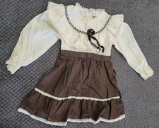 Vintage 80s Sears Brown Cream Dress Size 3T Toddler Girls Made USA