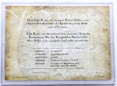 America's First Silver Dollar 1783 8 reales argento naufragio monete set # 1231 - Foto 2 di 7