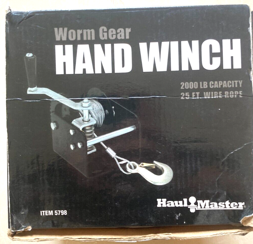 Haul Master, Worm Gear Hand Winch, 2000lbs Capacity, 25ft Wire Rope