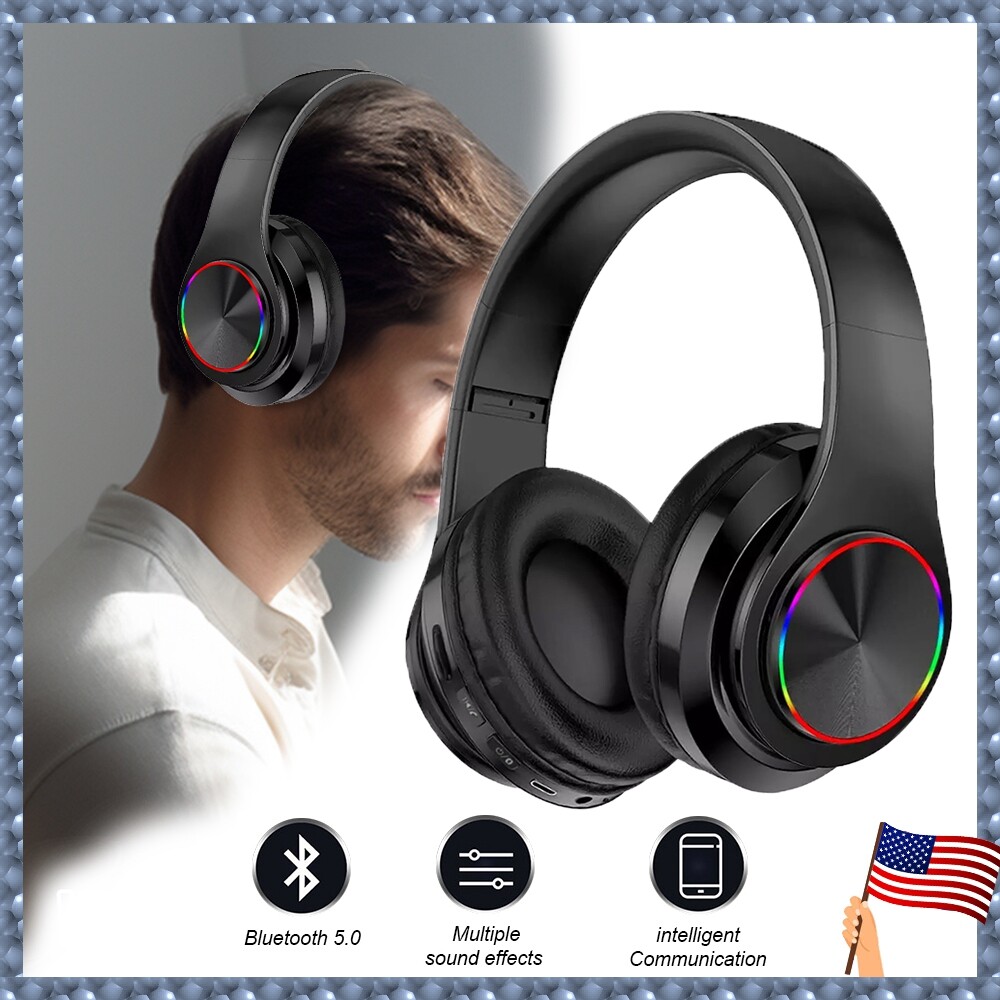 Wireless Gaming Headset with Mic LED Lights for PC Xbox PS5 PS4