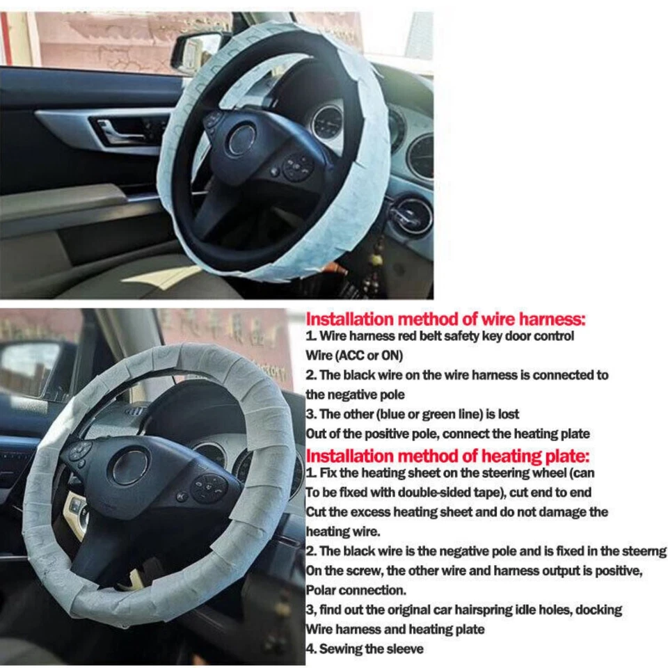 Car Winter Universal Heated Steering Wheel Cover DIY Kit Heater Pad 6level 25'' - Изображение 2 из 4
