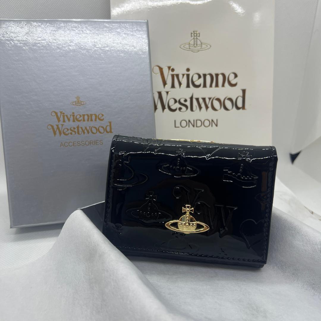 Vivienne Westwood Gamaguchi Trifold Wallet Black orb Enamel Vivienne Westwood Gamaguchi Trifold Wallet Black orb Enamel