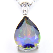 Natural Rainbow Mystical Fire Topaz Gemstone Platinum Plated Necklace Pendants