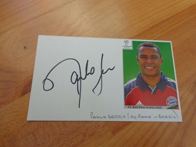 ECHT SIGNIERT PAULO SERGIO BAYERN MUNICH ROMA BRASILIEN INDEX KARTE 6X4'' + FOTO