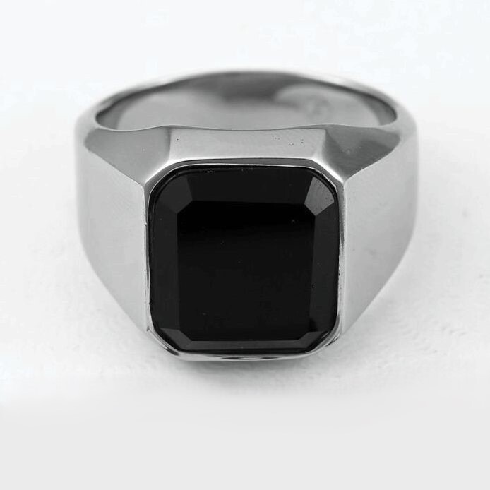 Men's Stainless Steel Silver Onyx Black;Rings 8-13 Solid High