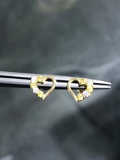 14k Yellow Gold Open Heart Shape Yellow  White Cubic Zirconia Stud Earrings