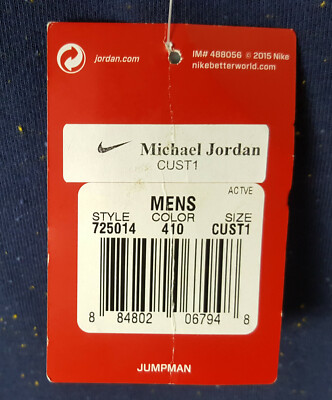 NIKE JORDAN FLIGHT SHIRT NAVY BLUE CUSTOM MADE 4 MJ PE 725014-410 (SIZE CUST1)