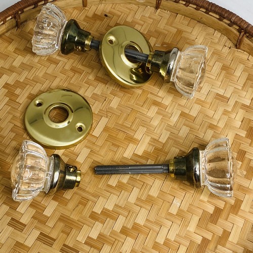Pair Victorian Style 12 Point Cystal Glass Door Knobs Brass Shank Heavy SET Of 2 - Picture 7 of 11