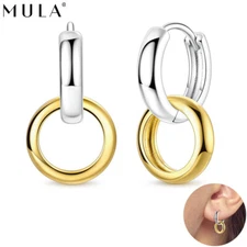 MULA 925 Sterling Silver Gold Silver Double Ring Hoop Earrings for Women Jewelry