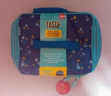 Tasty Insulated Expandable Child 3+ School Lunch Box w/ Blue Stars Free Shipping