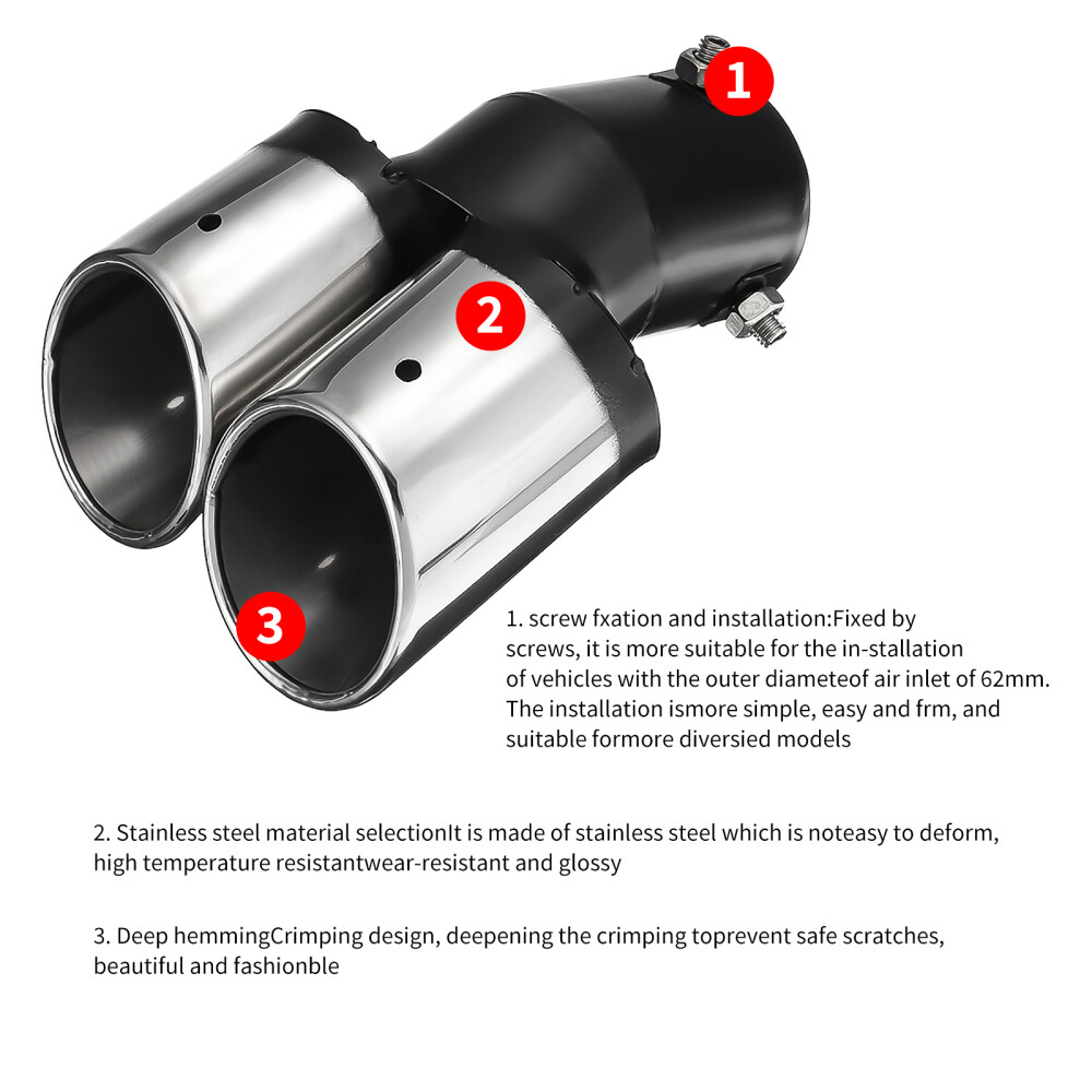 Car Rear Exhaust Dual Pipe Tail Muffler Tip Round Bend Silver Stainless ...
