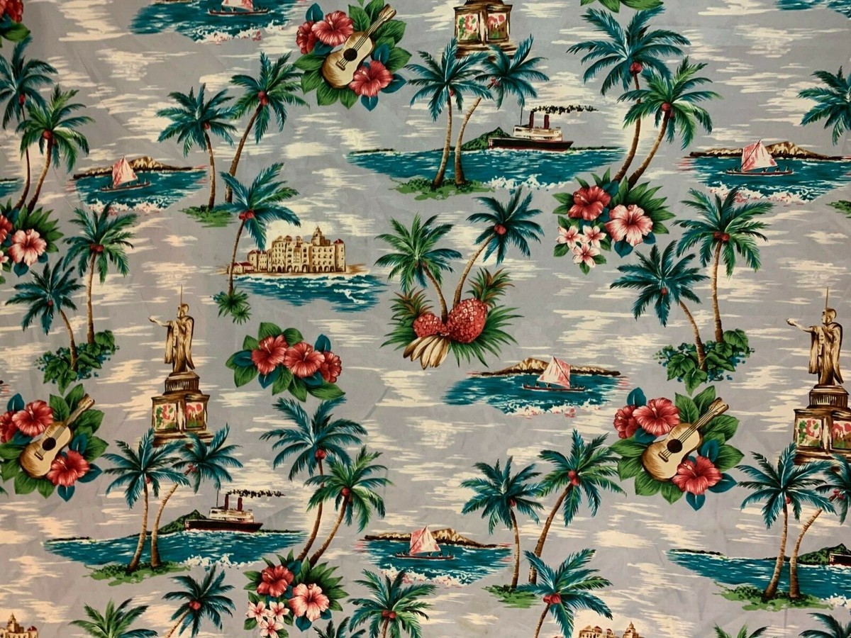 Pineapple Hibiscus Kamehameha Floral Luau Hawaiian Fabric 44