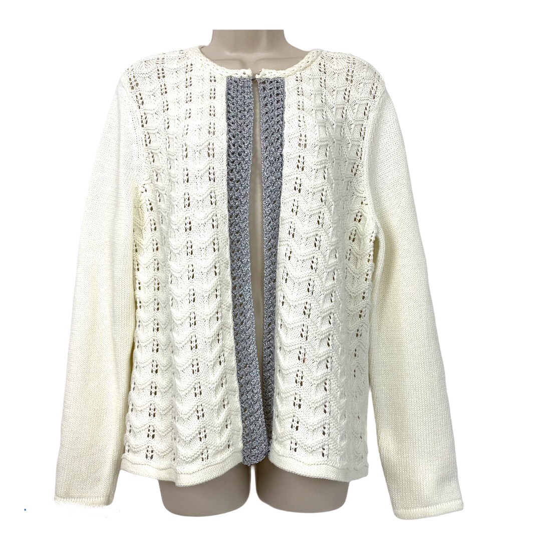 Chicos 2 Cardigan Sweater Silver Trim 