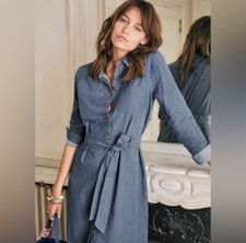 NWT Sezane Tara Dress Denim Organic Cotton Blue Size 34 US 2