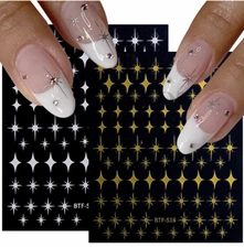 3D Black Gold Silver Star French Tips Nail Stickers Decoration DIY Manicure NH22