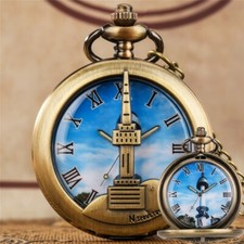 Antique Pocket Watch N Seoul Tower Design Roman Number Quartz Watches Chain Gift
