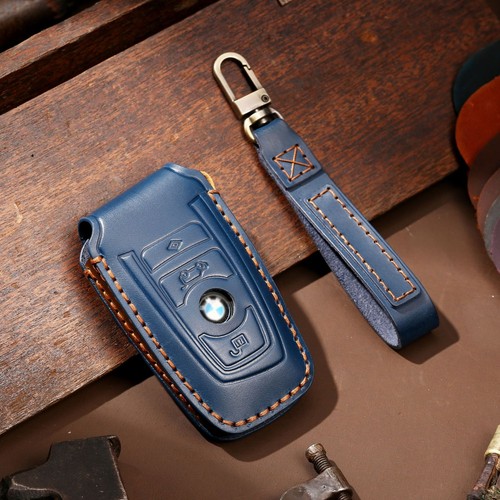 Real Genuine Leather Key Cover Car Key Fob Bag Case Keychain Keyring L for BMW - Picture 8 of 26
