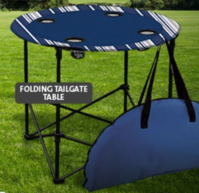Pop-Up Portable Folding Beach Picnic Table w/ Cupholders Blue Stripes Carry Bag