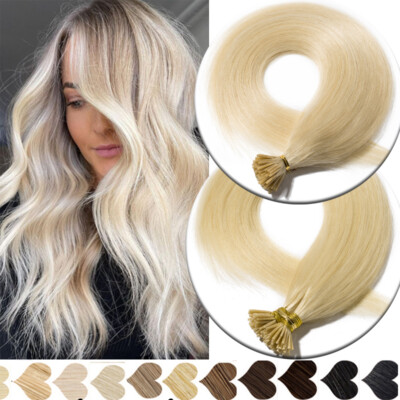 100 Strands Stick I-Tip Remy Human Hair Extensions Micro Ring Beads Link 50-150G
