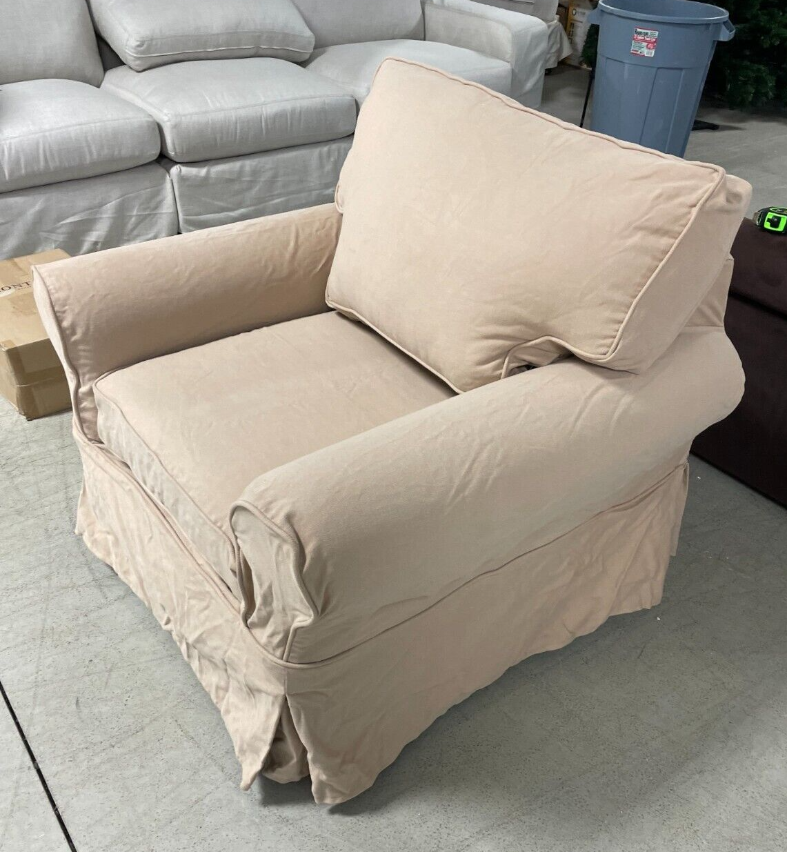 Pottery Barn PB Basic sofa roll arm chair box cushion poly Canvas Jute