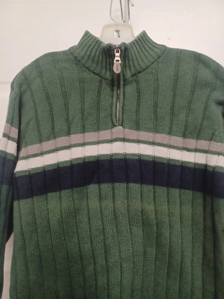 Suéter tejido lugar para niños niños talla grande 10-12 azul blanco verde rayas 3/4 cremallera Foto 4 de 4