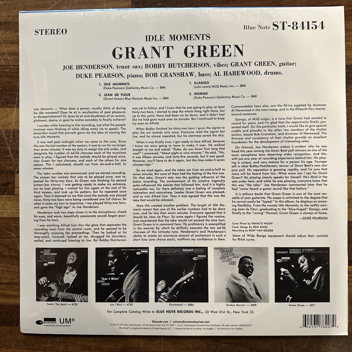 洋楽 IDLE MOMENTS GRANT GREEN 84154 BLUE NOTE Grant Green Idle Moments - Blue Note Vinyl Record Reissue