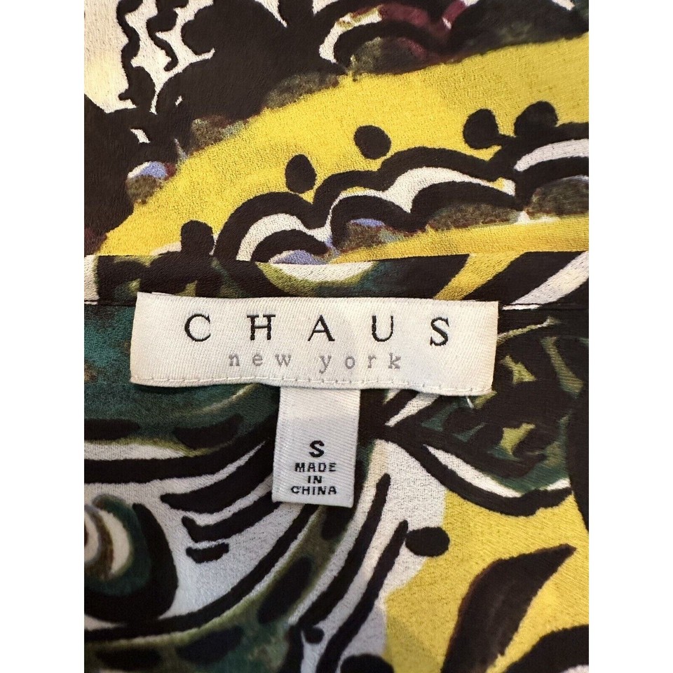 Chaus Blouse Size Small New Ivory Pintuck Multi Color Roll Tab Sleeves