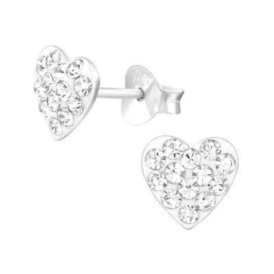 Herz Kinder Ohrringe mit Kristallen 925 Silber für Mädchen Ohrstecker Schmuck - Bild 1 von 4