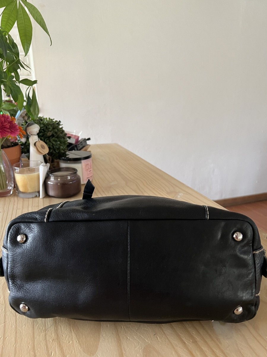 バッグ White Stitch Black Leather Shoulder Bag vintage coach black leather shoulder bag With White