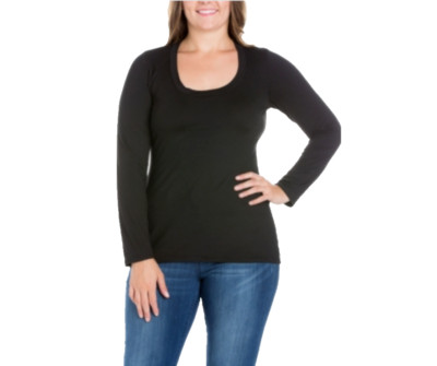 24seven Comfort Apparel Plus Size Scoop Neck Long Sleeve Top Women's SZ 2X Black