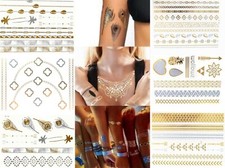 Waterproof Metallic Flash Temporary Fake Tattoo Sticker Gold  Silver Body Art