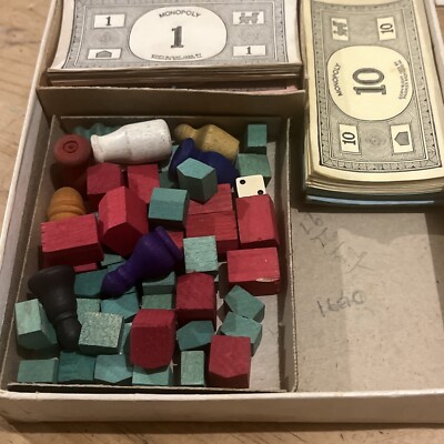 Vintage Monopoly Spiel Black Box 1936 Parker Brothers inkl. Holz fehlt Brett
