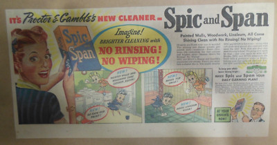 Spic and Span Cleanser Ad: No Rinsing, No Wiping ! 1945 Size: 7.5 x 15 inches