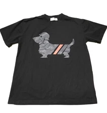 Thom Browne Black T-Shirt Size Medium Dog Graphic Crew Short Sleeve Casual Tee
